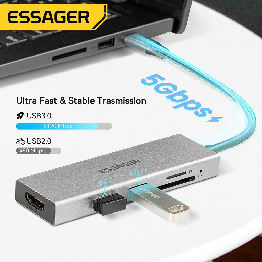 Essager 5 in 1 USB C 허브 HDMI-4 - Usb Hub Type C 리뷰 및 가격