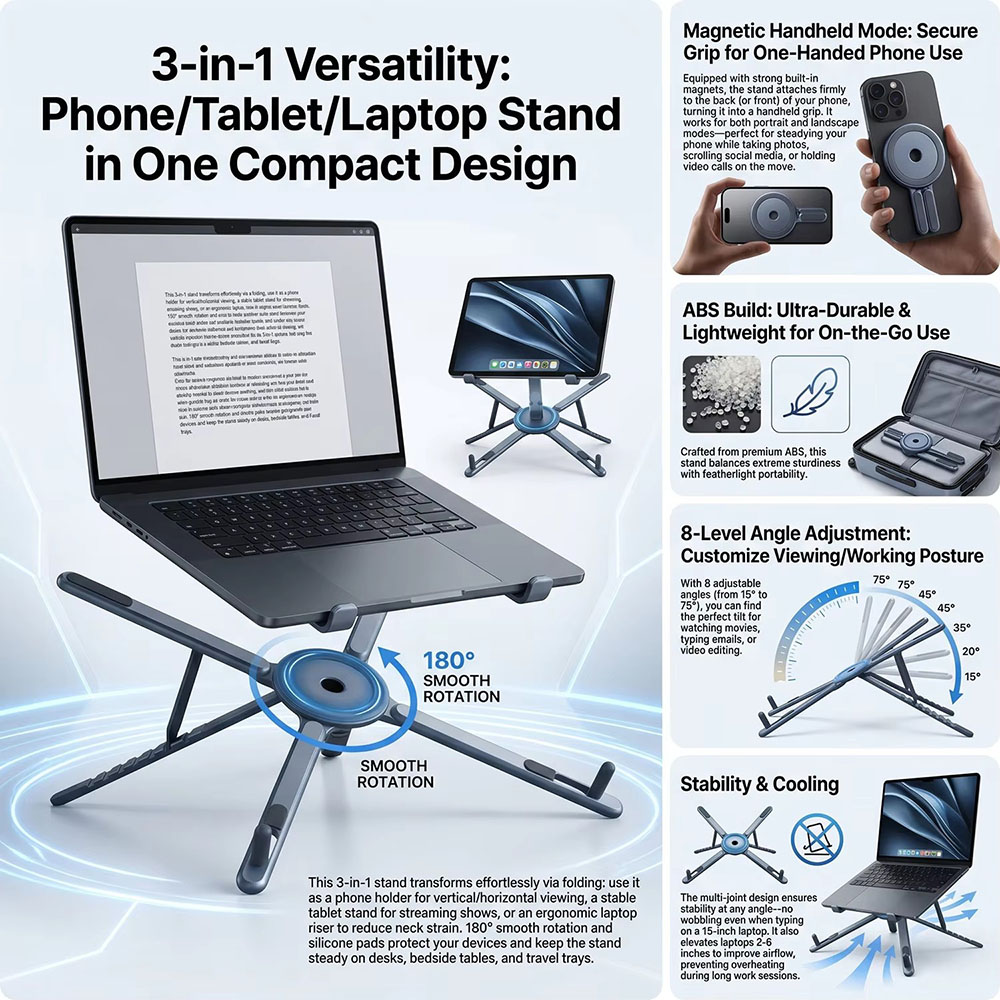 휴대용 자석식 휴대폰 거치대 & 셀카봉 3-in-1 접 - Tablet Holder Accessories 리뷰 및 가격
