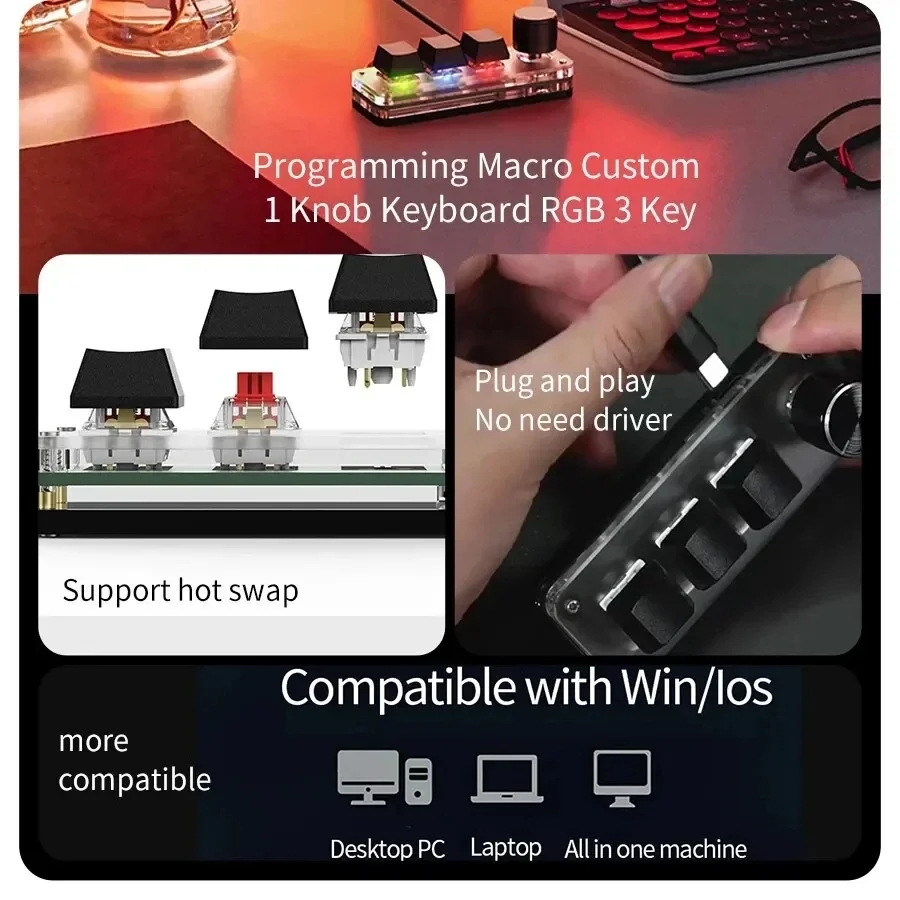 미니 매크로 기계식 키보드 3키 1노브 USB RGB  - Tablet Accessories Keyboard 리뷰 및 가격